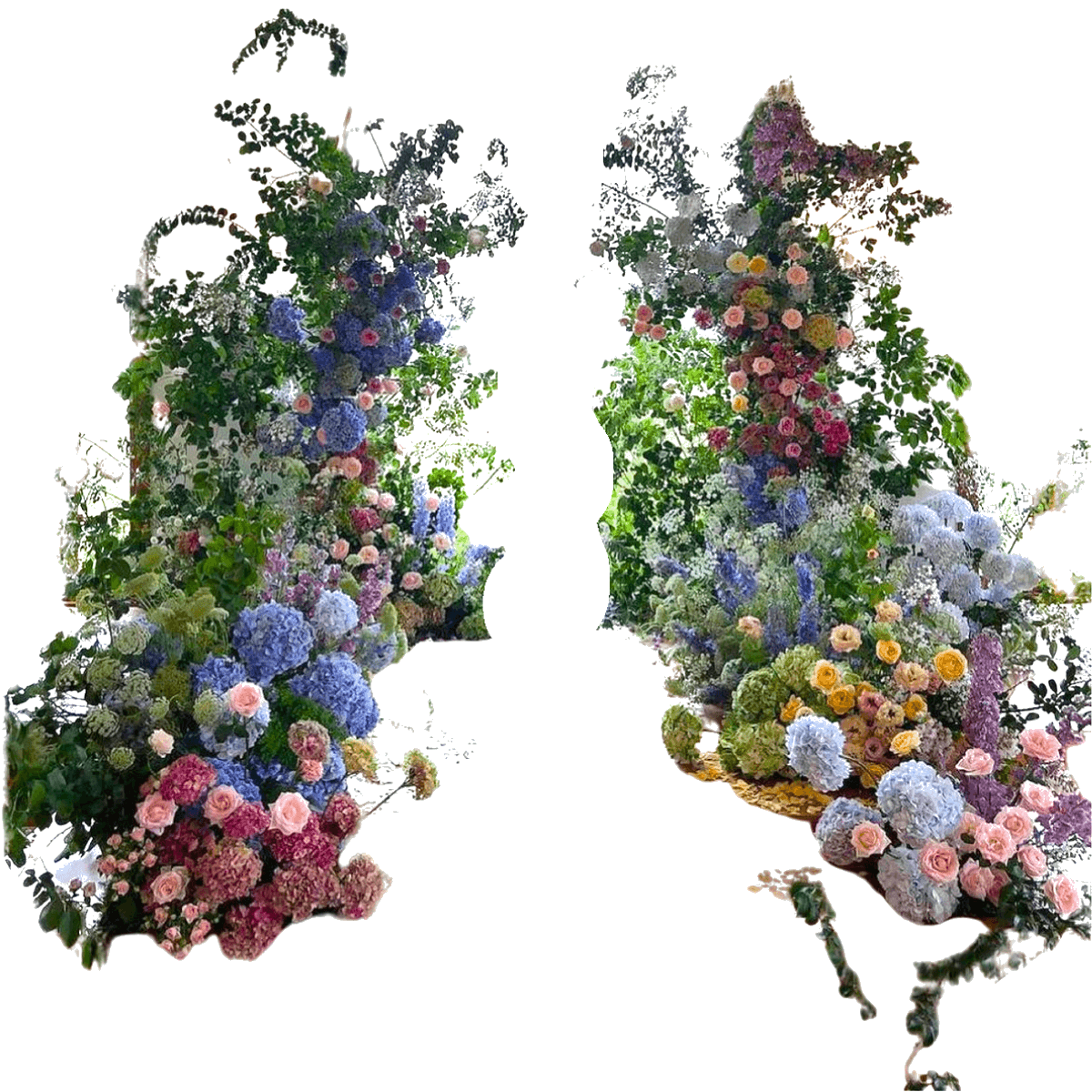 Bespoke towering floral pillar entrance arrangements