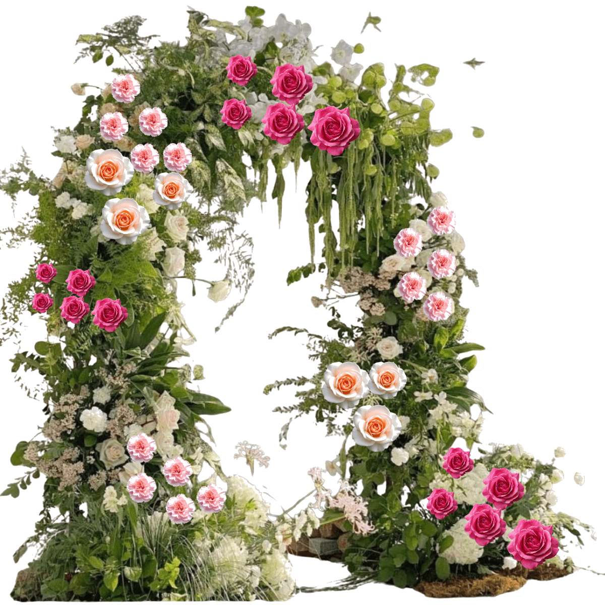 Ornate pink and green floral entrance arch