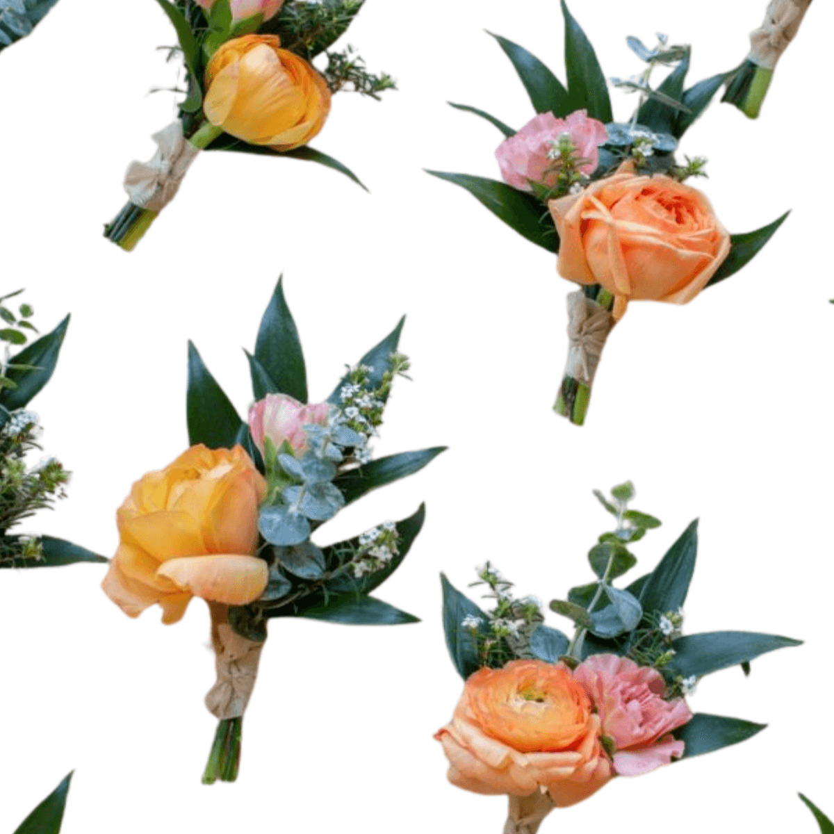 Peach and coral rose boutonnieres