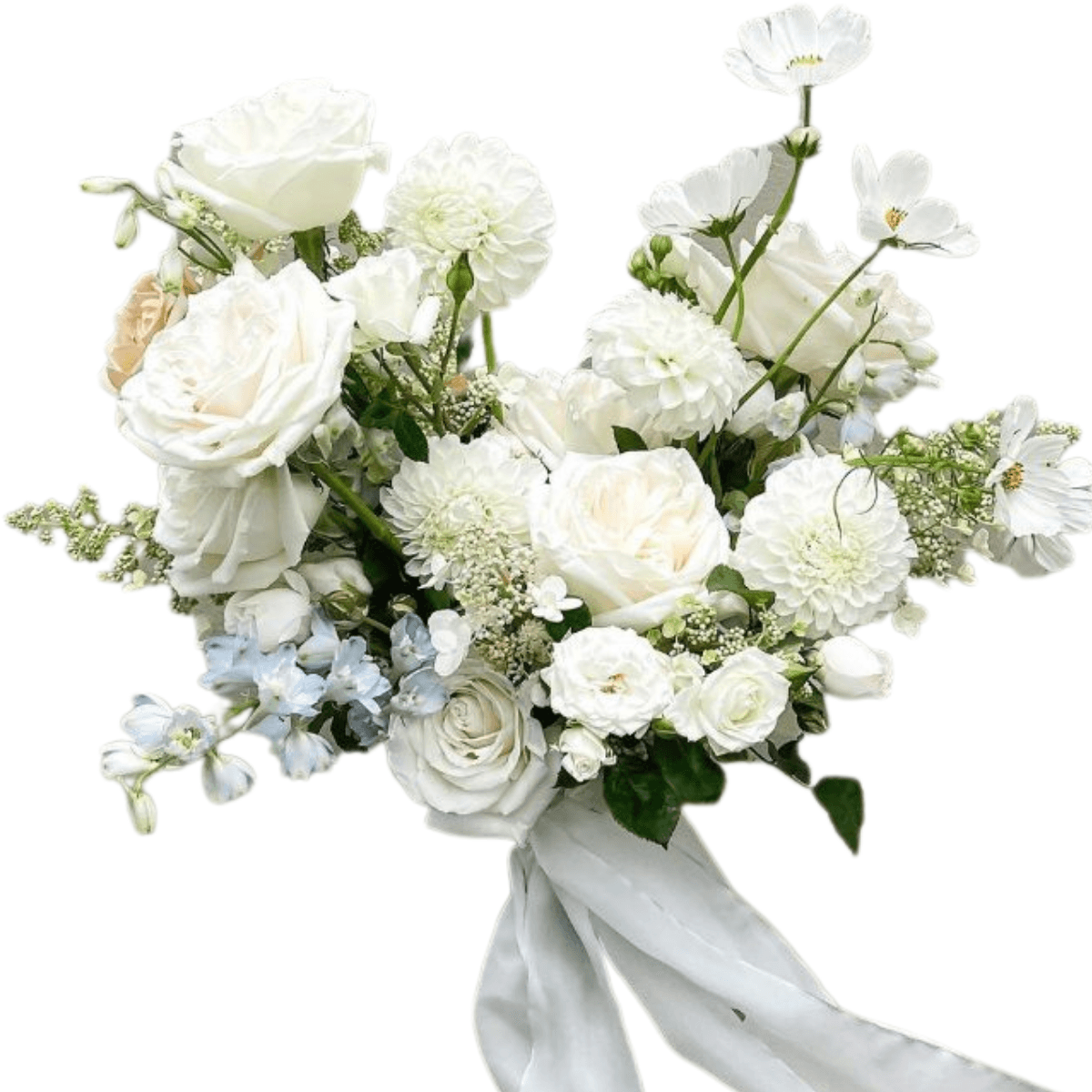 White bridal bouquet with roses and greenery