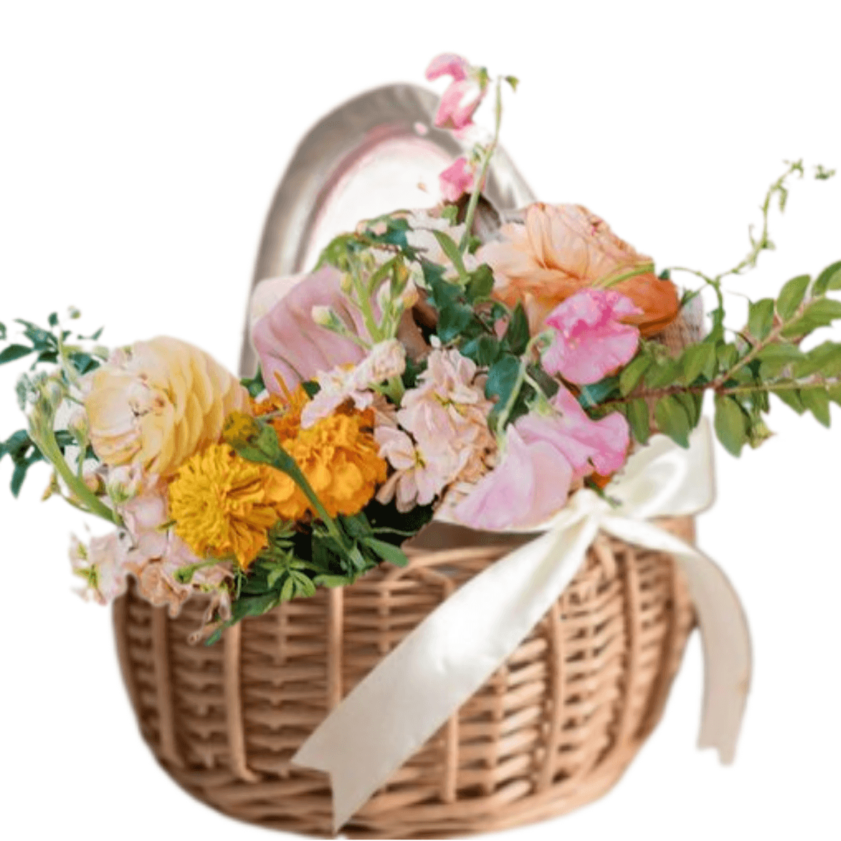 Pastel flower girl basket with ribbon
