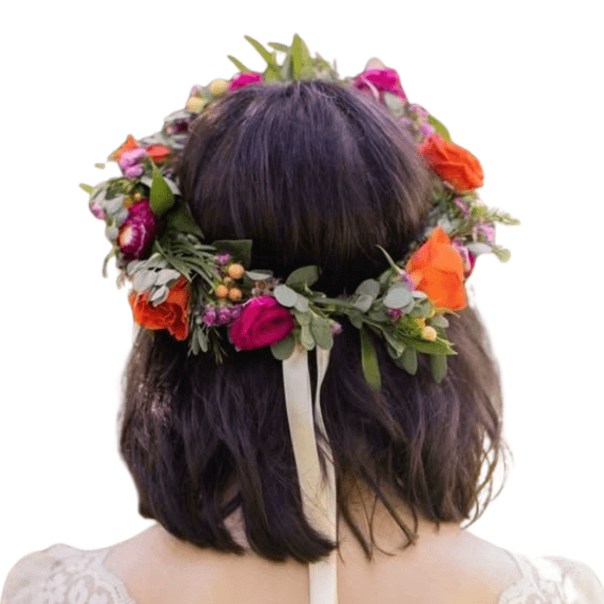 Vibrant colorful flower crown for flower girl