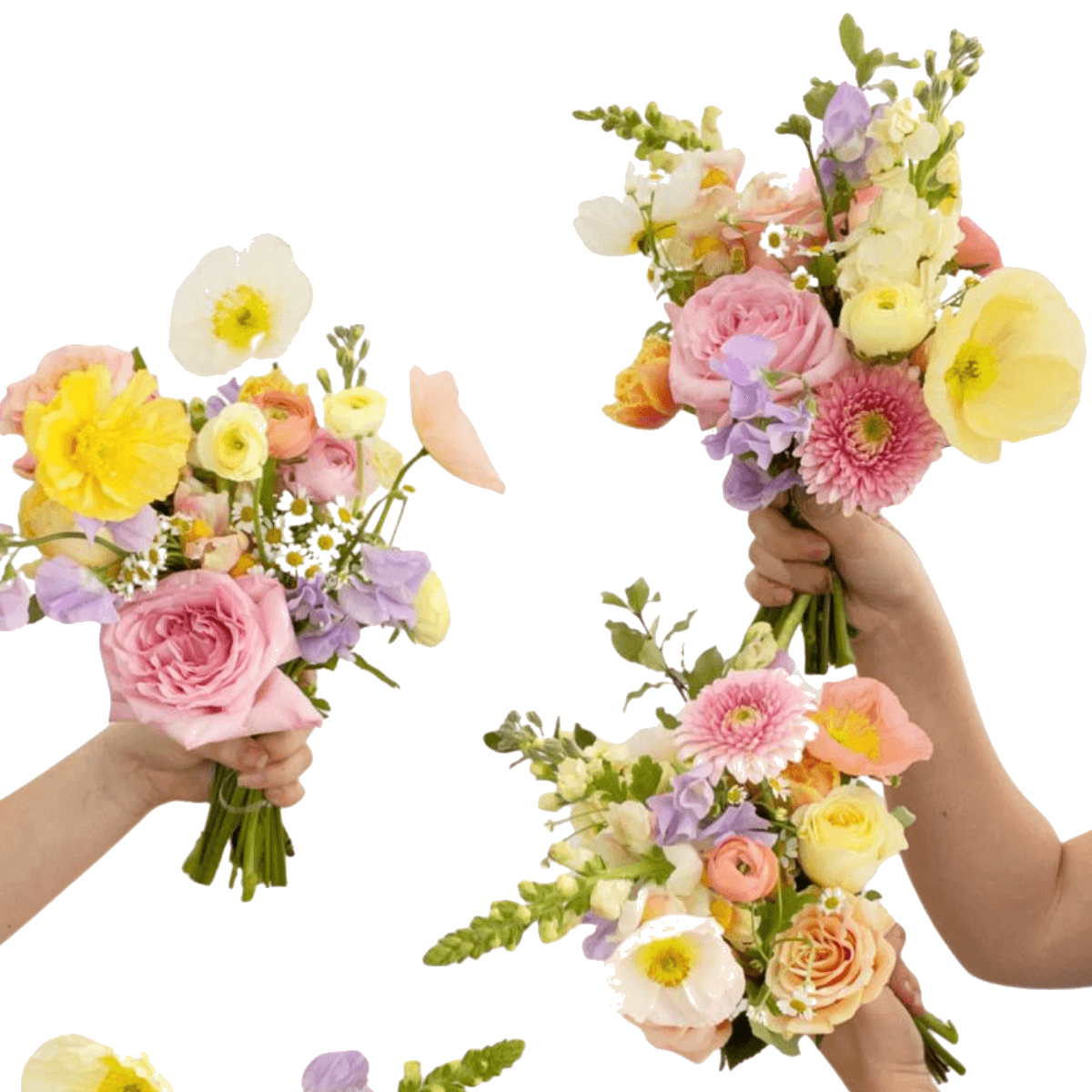 Colorful hand-tied mini bouquets for entourage