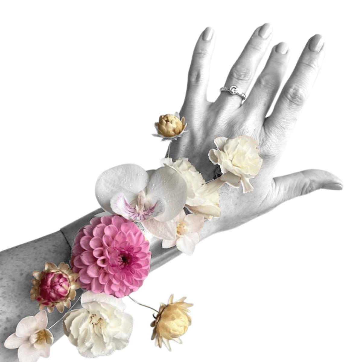 Vibrant pansy wrist corsage with mixed blooms