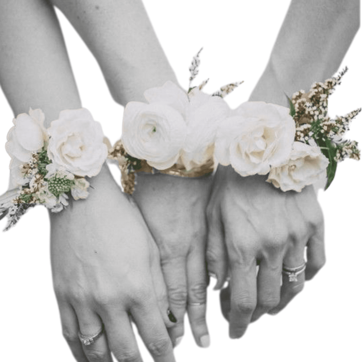 Classic white wrist corsages
