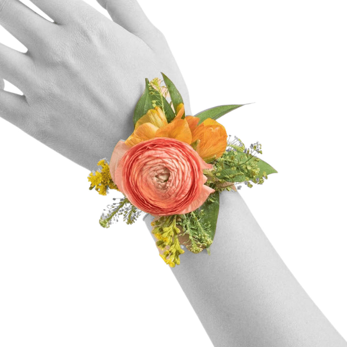 Warm-toned ranunculus wrist corsage